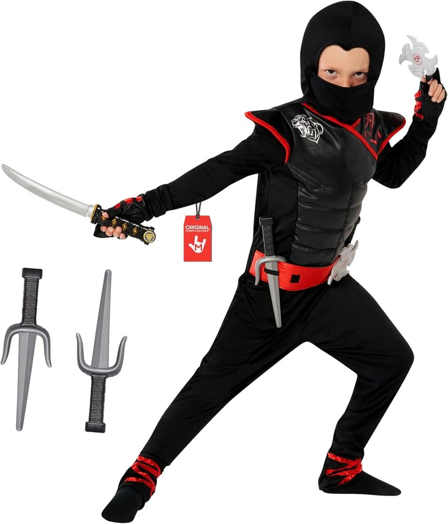 Morph Deluxe Boys Ninja Costume With Ninjas Toy Accessories, Kids Ninja Costumes, Boy Halloween Costume (12-14 Years)
