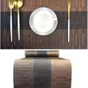 PIGCHCY Elegant Placemats with Matching Table Runner,Washable Durable Plastic Placemats for Dining Table Sets(6pcs Placemats+1pcs Table Runner, Brown)