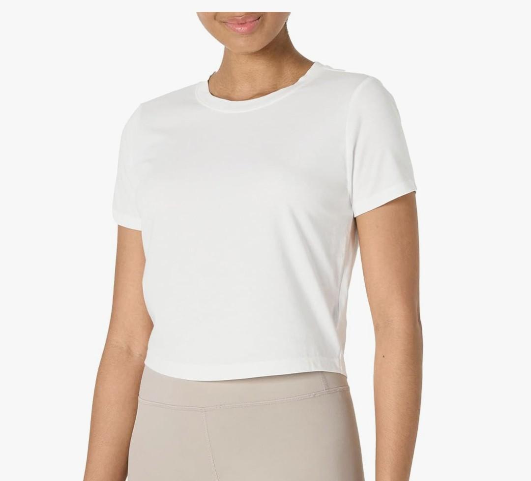 Womens Active Soft Cotton Crewneck Short Sleeve Yoga Workout Lightweight Cropped T-Shirt White XL