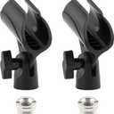 2pcs Microphone Clip Adjustable Angle U Shaped Mic Clip Holder with Screw Adapter Universal Microphone Holder for Most Wired or Wireless Handheld Microphone Stand(Black)