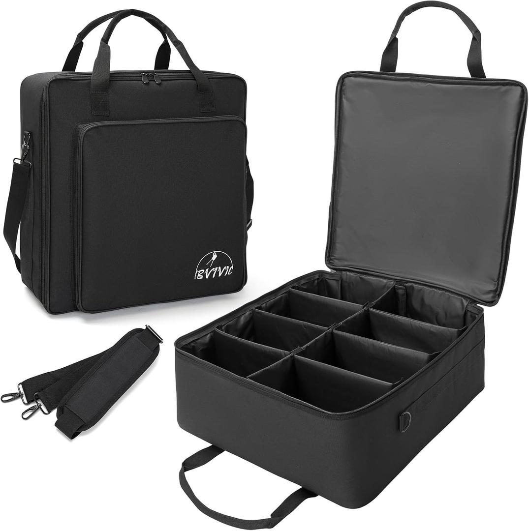 8 Par Spotlight Bag Stage Lighting Storage Bag 5/16'' Padded 8 Par Lights Bag with Dividers, Handle, Strap, Black