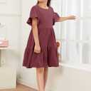 Geckatte Girls Dresses Summer Casual Floral Print Ruffle Short Sleeve Tiered Pleated Kids A-Line T-Shirt Dress Size 5-14