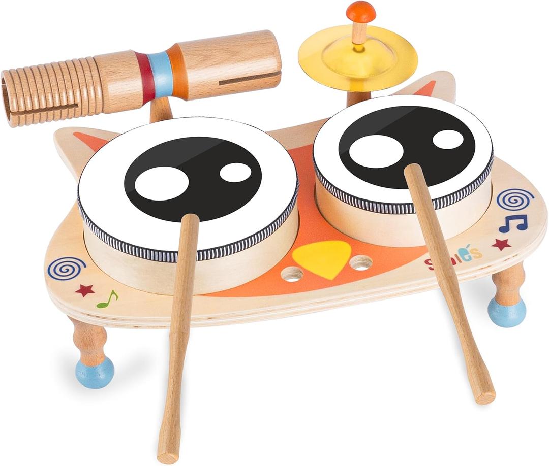 Stoie's Owl Drum Set for Babies and Toddlers, Wooden Percussion Musical Instruments for Kids, Eco Friendly, Montessori Educational Toy for Girls and Boys