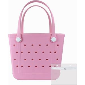 Beach Bag, Rubber Tote Bag, Waterproof Sandproof Washable Tote for Boat Pool Sports Gym Beach Travel (Medium, Pink)