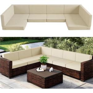 Codi 14-Piece Outdoor Cushions for Patio Furniture, 6 Seat (25.6'' x 25.6'') Waterproof Replacement Cushion Set - High-Density Foam, UV Resistant, Fits Wicker & Rattan Sectional Sofas Beige