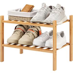 Small Shoe Rack, 2-Tier Bamboo Stackable Shoe Shelf Storage Organizer, Shoe Stand for Closet, Entryway and Hallway
