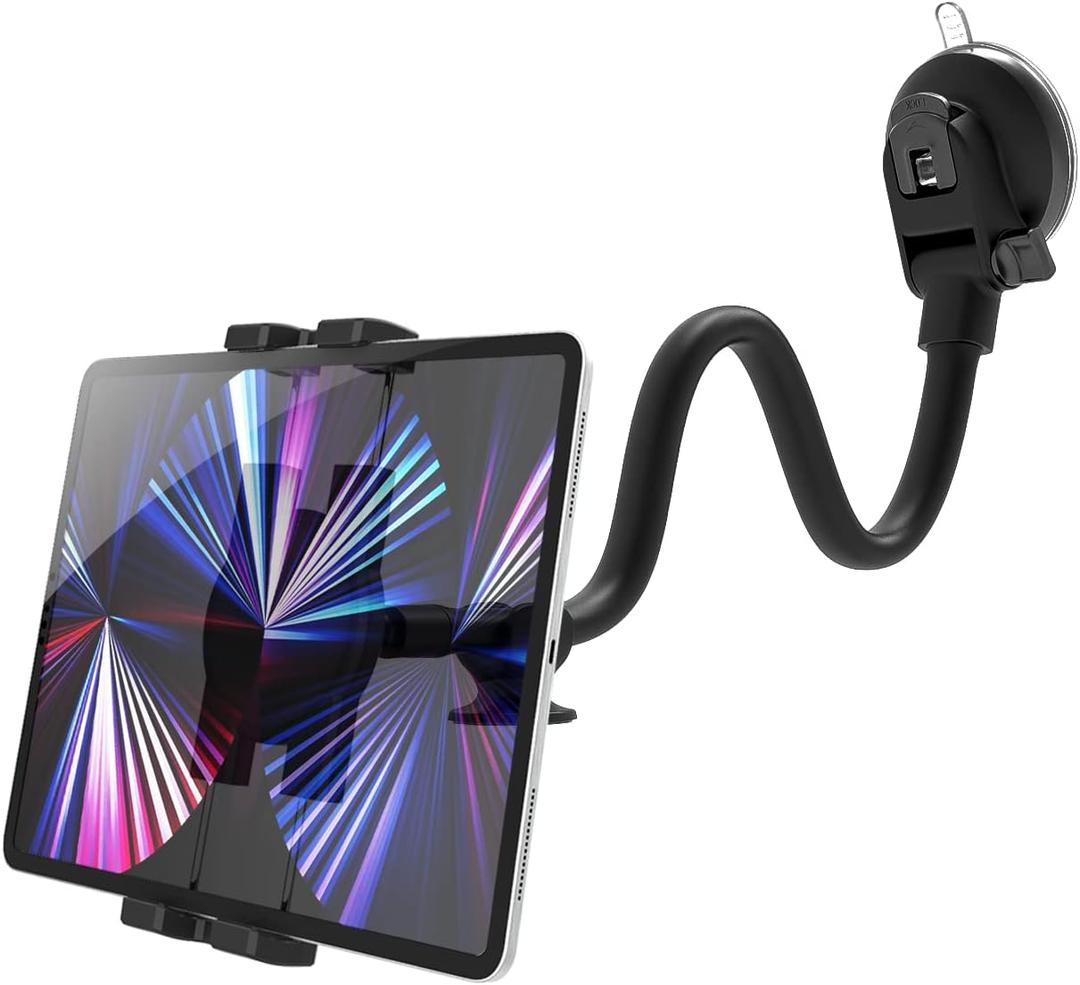 Dashboard Windshield Car Tablet Mount [13 inch Flexible Gooseneck Arm] Super Suction Tablet Holder for Car Compatible with 4-12.9" Devices, iPad Pro Air Mini, Galaxy Tabs, Lenovo, iPhone etc
