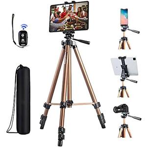 IPad Tripod Stand Universal Tablet Phone Mount Holder 51in Lightweight with Bluetooth Remote for iPad Pro 12.9 11 10.5,iPad Air Mini,Surface Tab,Galaxy Tab and 3.5 to 13.5in iPhone Tablet - Champagne