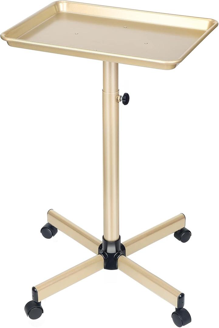 Salon Tray, Champagne Gold Salon Rolling Tray, Salon Service Tray Cart with Adjustable Height, Salon Tray on Wheels, Ideal Use As Tattoo Tray&Deantal Tray, No-Rusting