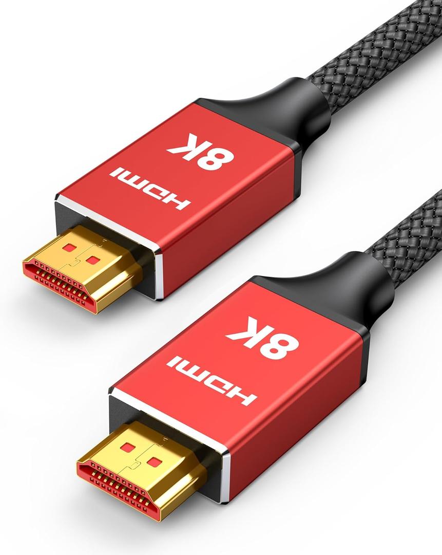 Capshi 10ft 8K 4K@120Hz HDMI Cable 2.1, 48Gbps High Speed Cord for PS5/4, TV, Gaming Console, Monitor, 8K@60Hz, 2K@240Hz, 144Hz, Support HDR, eARC, DTS:X, HDCP 2.2 & 2.3, Braided, Red (10 feet)