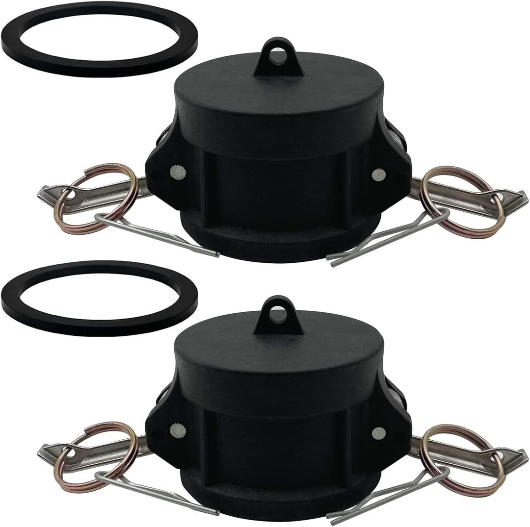 2PCS Camlock Fittings Poly DC-150 1-1/2" Type DC Standard Couplings Cam lock Fittings Polypropylene Cam Groove Fitting Dust Cap (1.5 inch, Type DC)