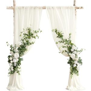 Ling's moment Artificial Eucalyptus Leaves Greenery Garland, 5.9ft Pack of 2 Fake Silk Long Vines Faux Wreath Realistic Stems for Table Centerpieces Wedding Outdoors Decor, White & Sage
