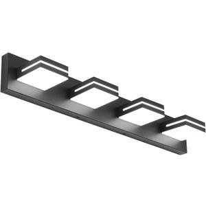 SineRise LED Modern Bathroom Vanity Light Fixtures (4-Light, 30-Inch, Dimmable), Matte Black Modern Acrylic Bathroom Wall Lighting Fixtures Over Mirror (Cool White 6000K)