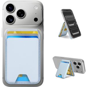 for MagSafe WalletLeather Magnetic Wallet for Phone with Adjustable Stand5 Magnetic Credit Card Holder RFID Blocking for iPhone 17 16 15 14 13 12 Pro Max Air Series Cases(Slim-Light blue)