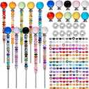 230 Pcs Beaded Garden Stakes Kit DIY Fairy Wands for Garden with 10 Colorful Crystal Stopper Top 200 Assortment Round Large Hole Bead for Outdoor Decor (10, Colorful Spherical)