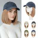 Rich Choices Hat Wigs for Women,Denim Blue Baseball Cap with Hair Extensions for Women,Short Bob Hairstyle Caps with Synthetic Hair Attached Adjustable Baseball Cap Wig 6 Inch Light Blonde Hair