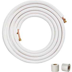 VEVOR 25FT Mini Split Line Set, 3/8" & 5/8" O.D Copper Pipes Tubing and Triple-Layer Insulation, for Mini Split Air Conditioning Refrigerant or Heating Pump Equipment & HVAC with Wrapping Strips