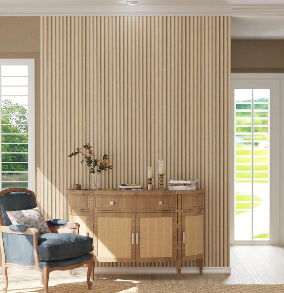 Oxdigi Wooden Slat Peel and Stick Wallpaper - Self-Adhesive Contact Paper with 3D Visual Effect 23.6" X 196" Light Wood