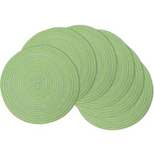 Braided Round Placemats Set of 6,Woven Washable Non-Slip Table Mats for Kitchen Dining, 14.5 Inch, Heat Resistant - Natural Fabric Indoor Outdoor Place Mats(Green)