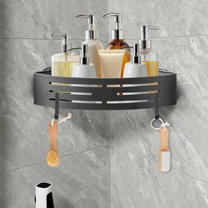 Corner Shower Caddy Shelves - Suction Cup Shower Organizer Shelf with 2 Hooks, Adhesive Bathroom Wall Hanging Storage, No Drilling Rustproof Stainless Steel Caddies for Bath Inside Shower