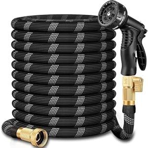 100 ft Garden Hose,Non-Expandable Lightweight All-Weather Water Hoses, Ultra Durable and Flexible Garden Hose with 10-Function Spray Nozzle, Leak-Free Connections Garden Hoses for Yard, Lawn,Outdoor