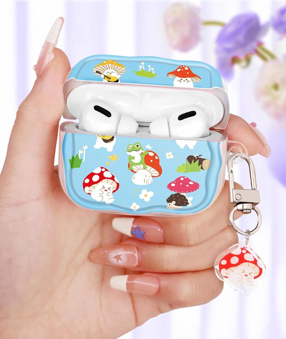 Coralogo for AirPods Pro/Pro 2nd Gen Case for Women - Cute & Protective Kawaii Girls Girly Unique Design Cover with Cartoon Acrylic Keychain Case for AirPods Pro & Pro 2, Mushroom