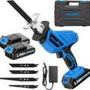 FULLYEA Reciprocating Saw Cordless, 0-3500SPM Variable Speed Reciprocating Saws with 2 Batteries, 4 Saw Blades, Tool-Free Blade Change, Electric Reciprocating Saws for Woods/Metal/Plastic Cutting,Blue