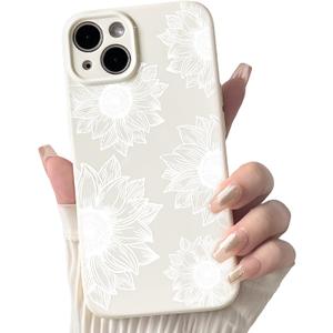 NITITOP Compatible with iPhone 13 Case Aesthetic Cute Floral Sunflowers Pattern for Women Girls Trendy Flower Slim Fit TPU Bumper Silicone Shockproof Full Camera Protection Cover - White