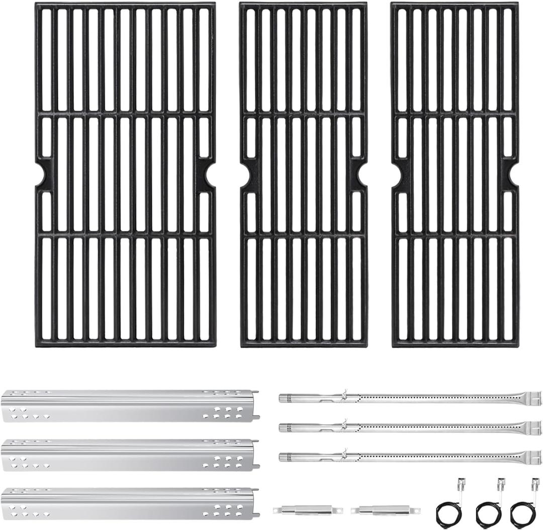 Hiorucet Grill Replacement Parts for Charbroil Signature 3 Burner 463348017, 463372017, for Charbroil Performance 2 Burner 463625219, 463625217, 463673519, Grill Grates Heat Plates Burners Igniters