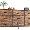 Huuger 9 Drawer Dresser, 47 Inch Dresser TV Stand for 50, 55 Inch TV, Entertainment Center with Drawers, Fabric Chest of Drawer for Bedroom, Closet, Rustic Brown