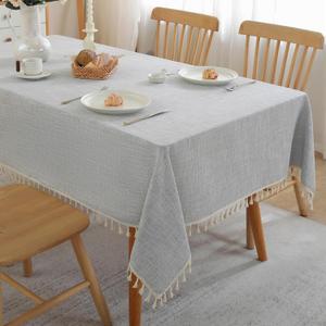 Alsoo Table Cloth Rectangle Table Heavy Duty Cotton Linen Texture Tablecloth Farmhouse Spill Proof Wrinkle Free Tables Cover with Tassel for Kitchen Dining Holiday Party, Light Grey, 55" x 75"