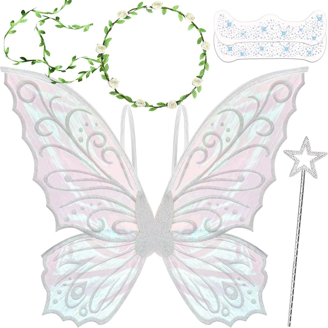 U-Zomir Fairy Wings Costume for Women, Sparkle Butterfly Angel Wings Halloween Costume Dress Up Cosplay Party Favor (White)