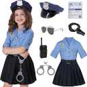 Koatobbor Girls Police Officer Costume Kids Cop Cosplay Outfits Uniform for Halloween Dress Up