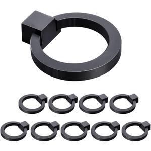 WEAVERBIRD Round Zinc Alloy Cabinet Knob Matte Black Ring Pull Handles Single Hole for Kitchen Drawer, 1.57" Diameter- Pack of 10