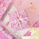 Ribbli Reversible Baby Girl Wrapping Paper Elephant with Pink Polk Dots Paper for Baby Shower Kids Birthday Party - 17Inch x 394Inch(33Feet)