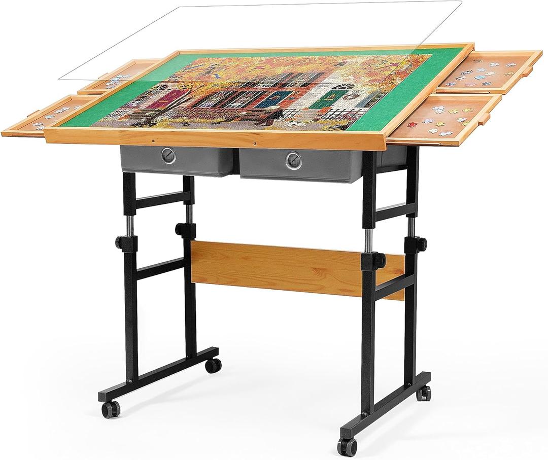 1500 Pieces Puzzle Table with Wheels, with Drawers and Cover, 34.25" x 25.2" Adjustable Height & 45 Tilting, Puzzle Board for Adults (Medium)