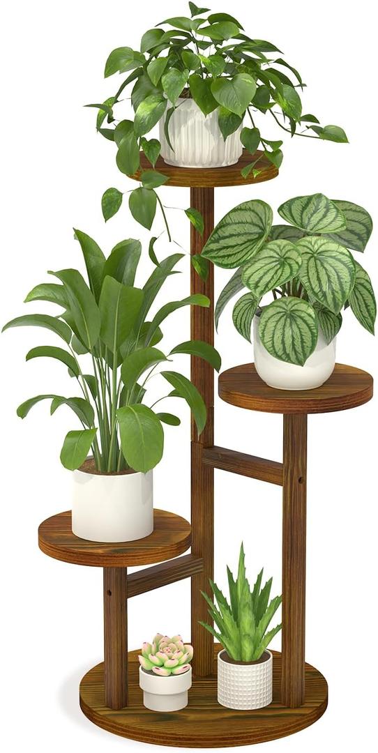 LASZOLA 3 Tiered Wood Plant Stand Indoor Corner, Flower Holder Rack Tall for Multiple Plants, Rustic Planter Shelf Display for Patio Garden Balcony Living Room