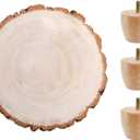 Frcctre 11 Inch Wood Cake Stand, Round Wooden Cupcake Pedestal, Paulownia Woods Slice with Legs, Rustic Cake Holder Wooden Serving Tray Serving Board Display Wood Plant Stand
