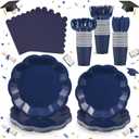 NatNarr 175 Pcs Navy Blue Plates and Napkins Set, 25 Guest Navy Blue Party Supplies Include 9" Graduation Plates & 7" Cake Plate Disposable Plastic Cutlery for Birthday Graduation Party Wedding