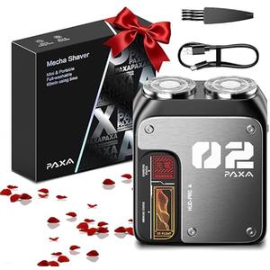 PAXA Mini Electric Shaver for Men,9000Rpm Electric Razor for Men,Magnetic Dual-Head Rotary Pocket Shaver IPX7 Waterproof Wet & Dry for Shaving Face,USB-C Rechargeable for Home,Car,Travel(Gray)