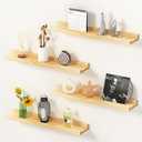 Picture Ledge Shelf, 16 inch Solid Pine Wood Floating Shelves, Floating Book Shelves for Living Room Bedroom Kitchen Decor, Natural Unfinished, No Stain, DIY, Set of 4 (Maple Wood, 4Pack 16inch)