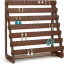 Mymazn Earring Display, Wood Earring Stand Organizer Stud Earrings Tower Jewelry Organizer Holder for Stud Hook Earrings Organizer (Walnut Color)