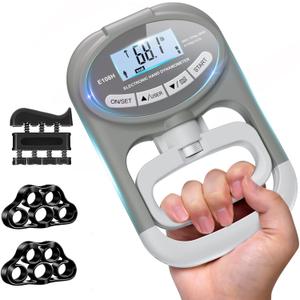 Grip Strength Tester Hand Dynamometer - Grip Strength Trainer Electronic Hand Gripper Strengthener Wrist Exerciser Meter Digital Training Gauge 265 Lbs / 120 Kgs for Sport School Home Use (Gray)
