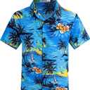 Weecreeture Boy's Button Down Hawaiian Shirt Short Sleeve, Kids Summer Beach Hawaiian Shirts for Boys for 7-14 Years (11-12 Years)