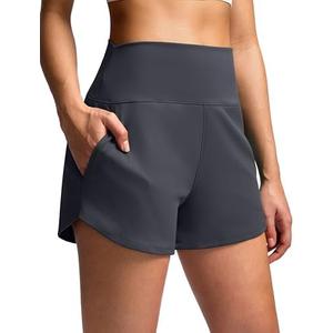 Soothfeel High Waisted Athletic Running Shorts for Women 3.5" Tummy Control Comfy Workout Gym Hiking Shorts with Pockets, Size M