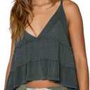 VNIRA Womens Sleeveless Peplum Spaghetti Strap Babydoll V Neck Ruffle Loose Fit Waffle Knit Crop Boho Tank Tops Size Medium, Dark Grey 