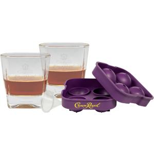 Crown Royal Ice Mold with 2 Whiskey Glasses Authentic License Compatible - Premium Whisky Accessories