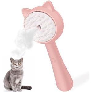 WYLAF 3-in-1 Cat Steam Brush, Pink, Cat Ear Shape, Removes Loose Hair, Cleans Skin, Promotes Blood Circulation, For All Pets, Unisex Adult, Pet Owners, Pack Of 2