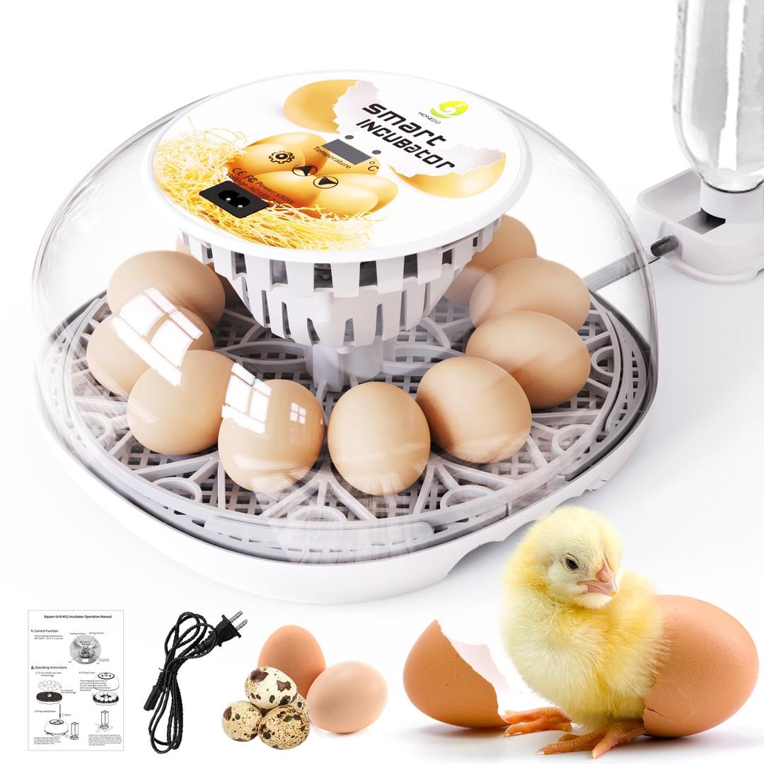 Incubators for Hatching Eggs Quail Egg Incubator 12 Eggs with Automatic Egg Turning and Humidity Control 360° Viewing for Chicken, Ducks, Goose, Pigeon for Lab Farm and Home
(White)