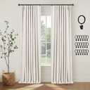 INOVADAY 100% Blackout Curtains for Bedroom, Black Out Curtains 90 Inch Long, Clip Rings Linen Blackout Drapes, Thermal Insulated Room Darkening for Living Room, 2 Panels - Beige,W50xL90